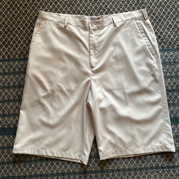 Peter Millar Crown Sport Mens Flat Front Stone Color Shorts Size 42 Waist - Picture 1 of 6